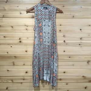 Floral Sleeveless Dress - Orange and Gray